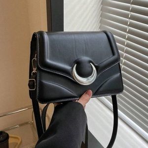 Black Decor Crescent Stitch Flap Purse